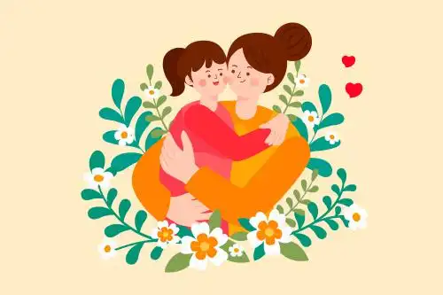 妈妈抱着女儿矢量插画