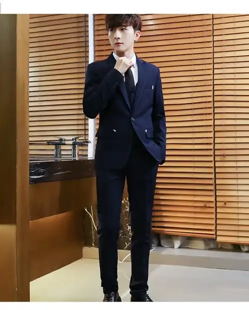 三件套毕业礼服成人礼衣服藏青色西服裤子马甲衬衫领带m建议7099斤