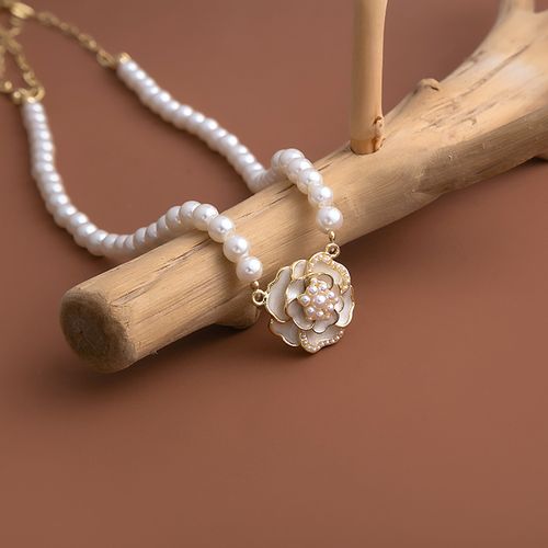 法式浪漫超仙玫瑰花珍珠项链毛衣链饰品唯美气质温柔山茶花圆珠链