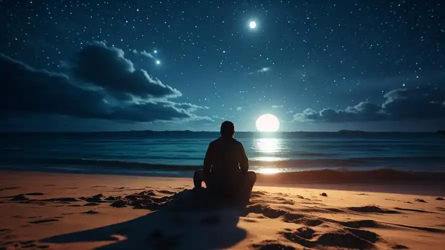 一个人看海🌊孤独又浪漫的高清壁纸 一个人静静地坐在海边,眼前是