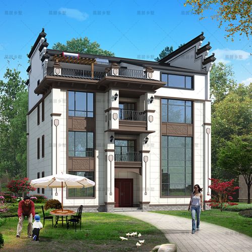 401四层新中式微派马头墙别墅设计图纸三层半农村自建房施工图