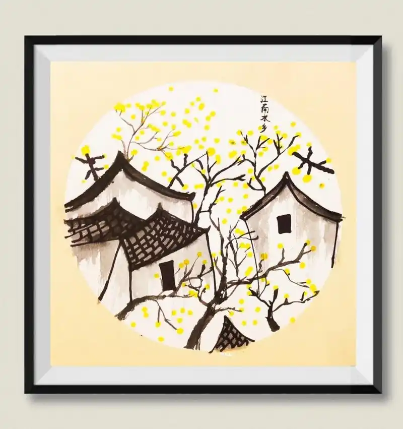 江南水乡创意水墨画儿童画少儿美术