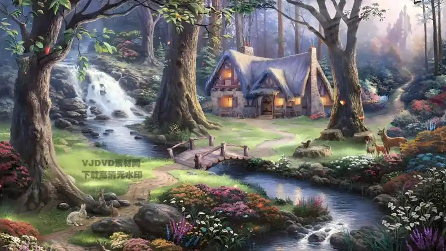 4k卡通儿童情景剧朗诵童话森林小屋演出舞台背景视频