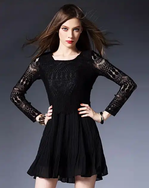 女款黑色镂空蕾丝连衣裙