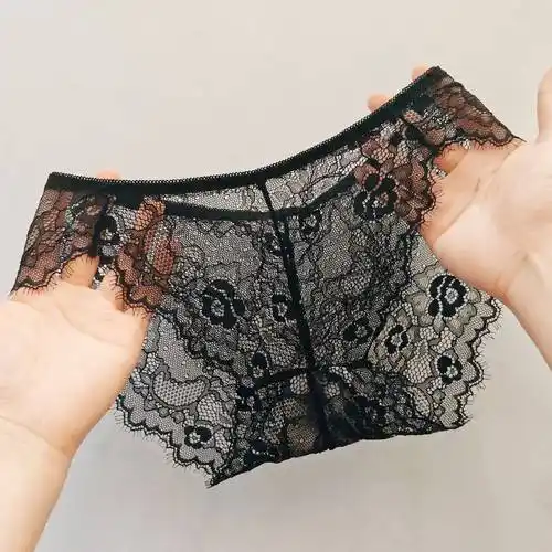 2024新品蕾丝无痕低腰棉裆女士三角裤网纱镂空透明性感内裤女火辣