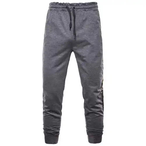 2019外贸新款速卖通男士休闲运动裤男式修身系绳腰带迷彩拼接长裤