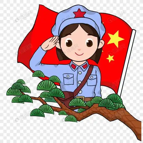 卡通女兵国旗敬礼
