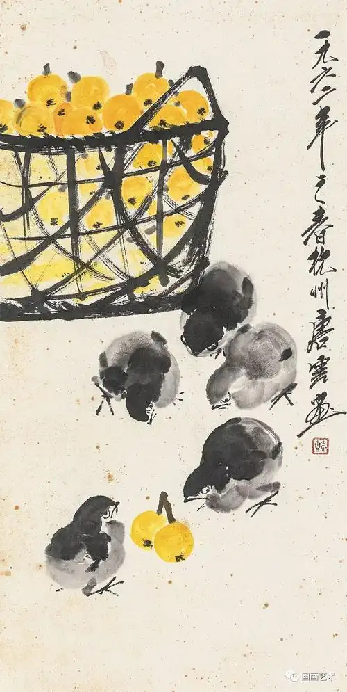 现当代名家:唐云画小鸡,好可爱!
