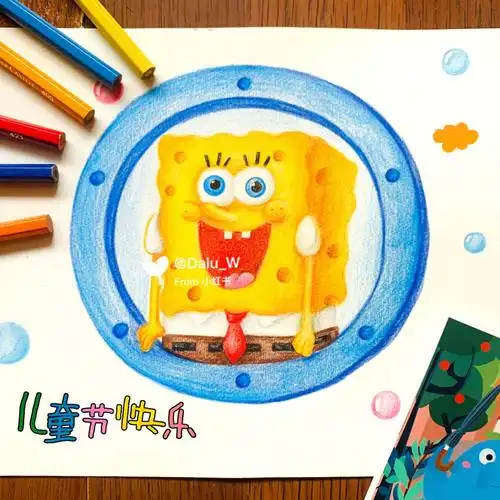 彩铅手绘海绵宝宝