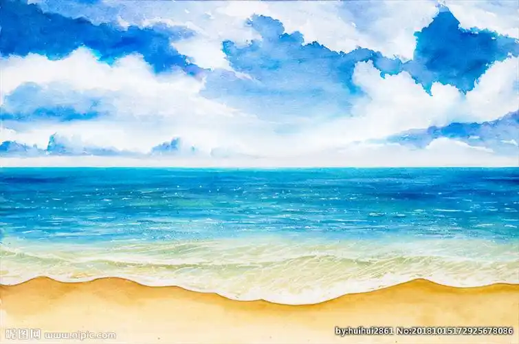 蓝天白云大海风景画图片
