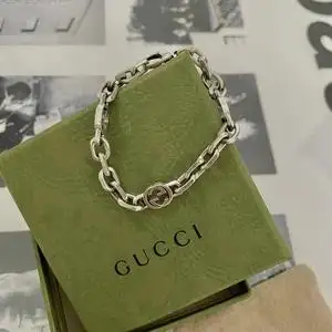 gucci古驰手链纯银做旧小精灵男女情侣款互扣式双g古巴链手环礼物