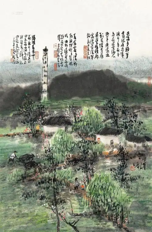 0068 隔溪春色 镜框 纸本