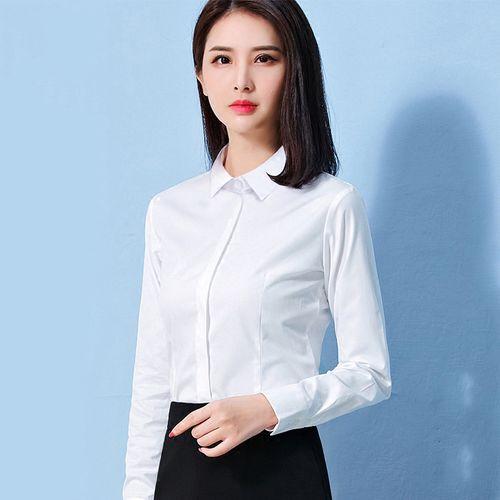 白衬衫女职业装韩范ol气质显瘦收腰修身长袖衬衣防走光工作装上衣