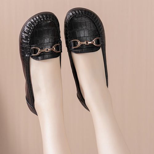 北杳女式软底软面真皮豆豆鞋浅口夏季单鞋平底防滑中年妈妈鞋小皮鞋