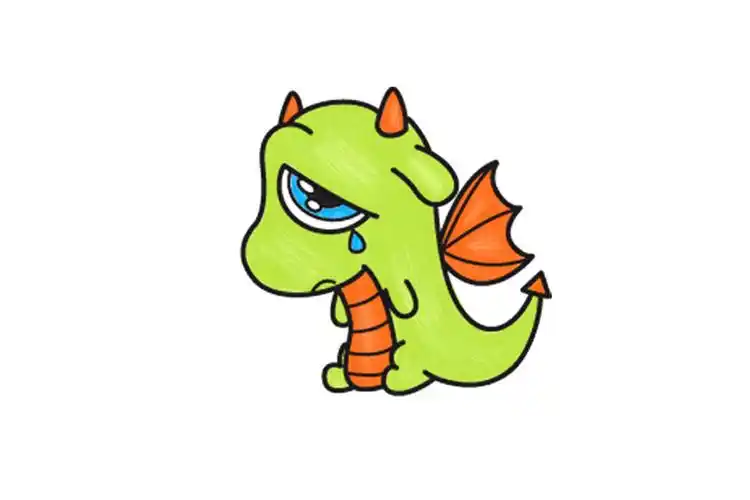 可爱的卡通哭泣的龙简笔画画法步骤