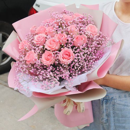 满天星混搭韩式花束手捧鲜花速递同城配送情人节生日礼物成都锦江