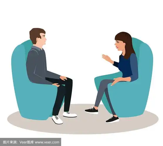 女人和男人坐在椅子上讨论一些话题.