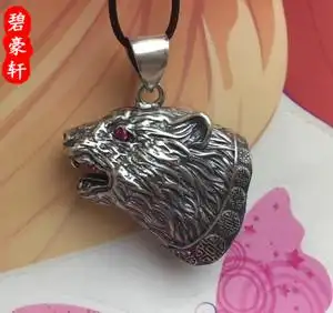 s925纯银包银套大号镶钻红眼睛熊头款吊坠熊牙虎牙套大猫牙镶嵌套
