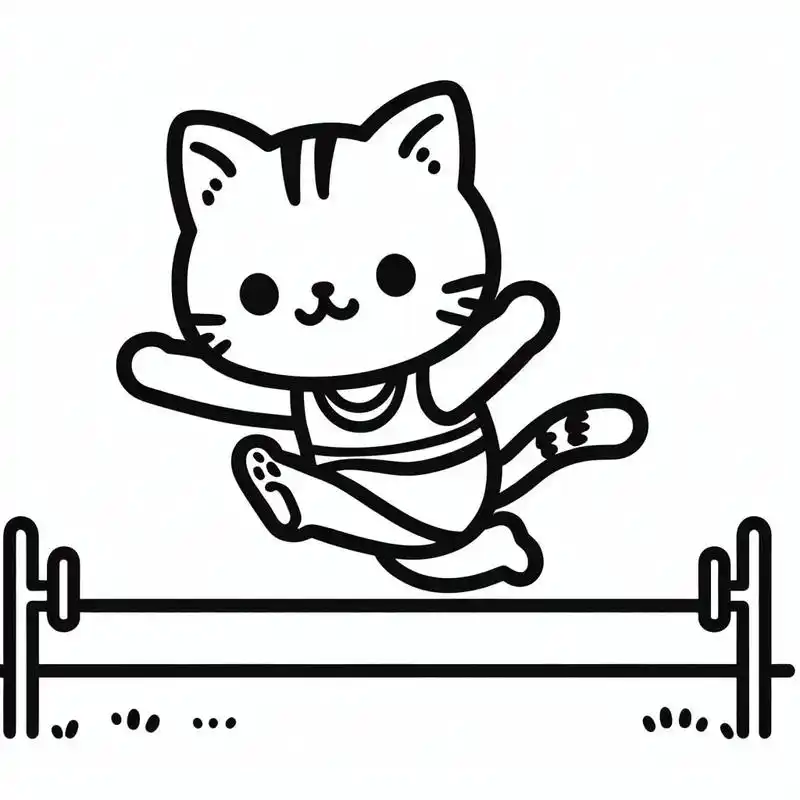 给女儿的涂色简笔画 - 跳高的小猫.#简笔画 #涂色插画 打 - 抖音