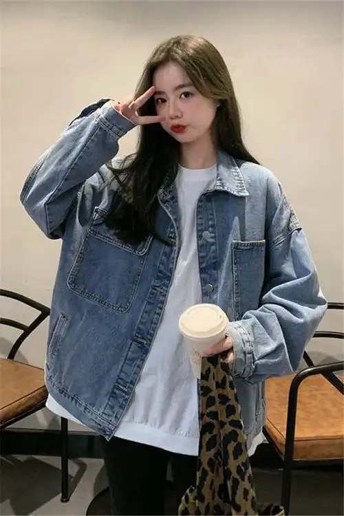 小莫甘娜春季新款韩版时尚女装宽松洋气百搭复古气质港味牛仔外套