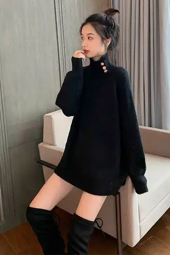 宽松慵懒风高领套头毛衣女外穿秋冬新款韩版长袖打底针织衫上衣女