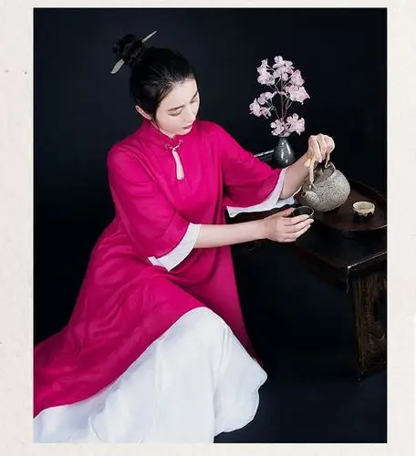 连衣裙女夏茶艺服装禅服茶服禅意民族中国风女装古装日常中式汉服