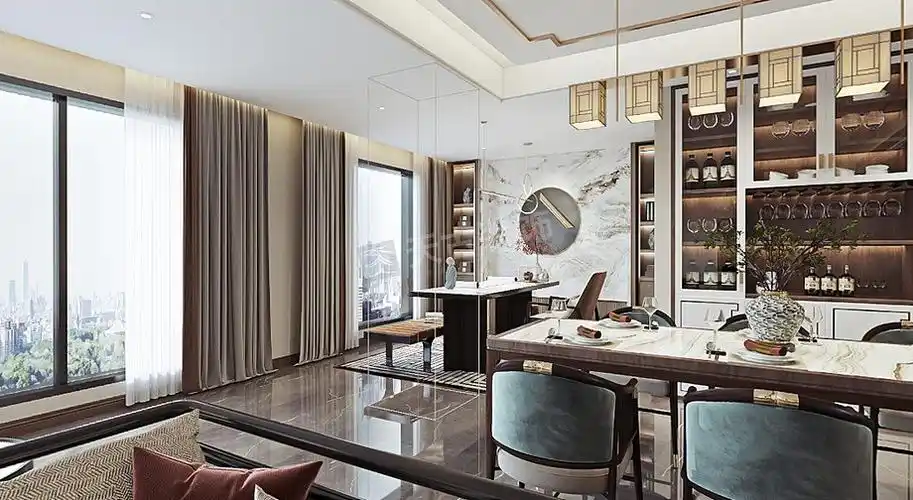 重庆融创壹号院装修案例,新中式大平层设计效果图