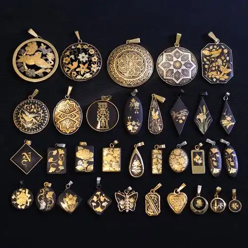 vintage古董首饰日本西班牙大马士革锻金项链手工错金银传统工艺