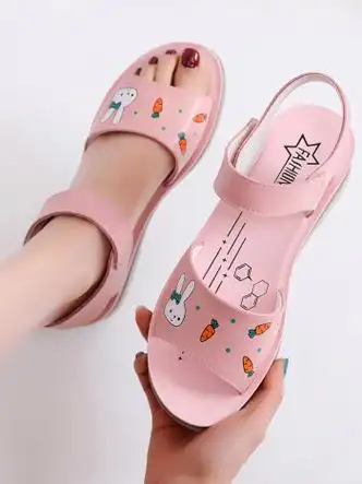 安知夏天912岁女大童凉鞋学生40码女鞋15岁初中生少女孩平底凉鞋粉色