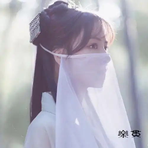 乐贯 古风雪纺面纱汉服遮面蒙面晒仙女古装纱巾刺绣面帘美女蒙面纱巾