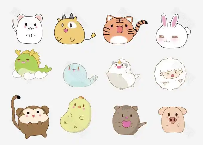 标签 动画十二生肖卡通小动物手绘生肖动物简笔画