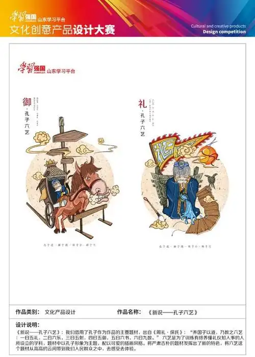 作品名称:新说——孔子六艺 卡通形象较为生动活泼,表现力较强,建议在