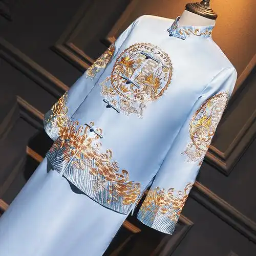 蓝色秀禾男士2021年新款结婚龙凤新郎中式礼服唐装