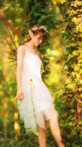 森林中精灵仙女唯美梦幻写真手机壁纸