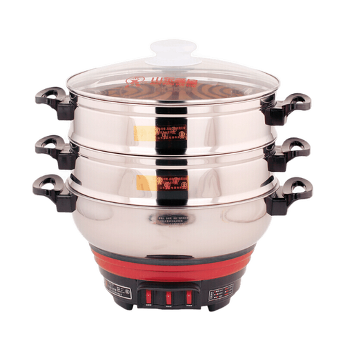 多朗 多星锅304多功能电热锅家用炒锅蒸锅送父母养生锅 28cm锅(带2蒸