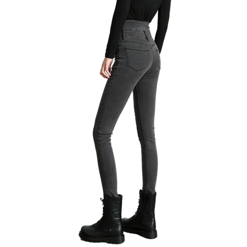 烟灰色高腰小脚牛仔裤女2019秋冬新款加绒加厚铅笔裤韩版显高显瘦