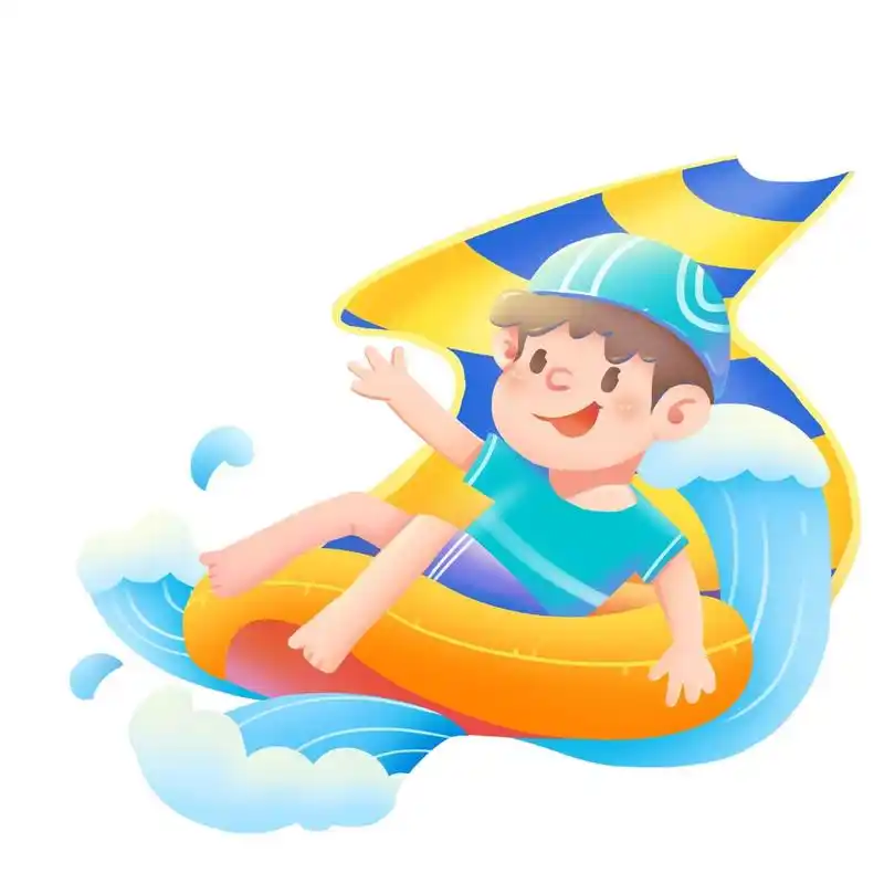 90夏季漂流卡通人物游玩玩水漂流元素 90游泳卡通角色游泳元素