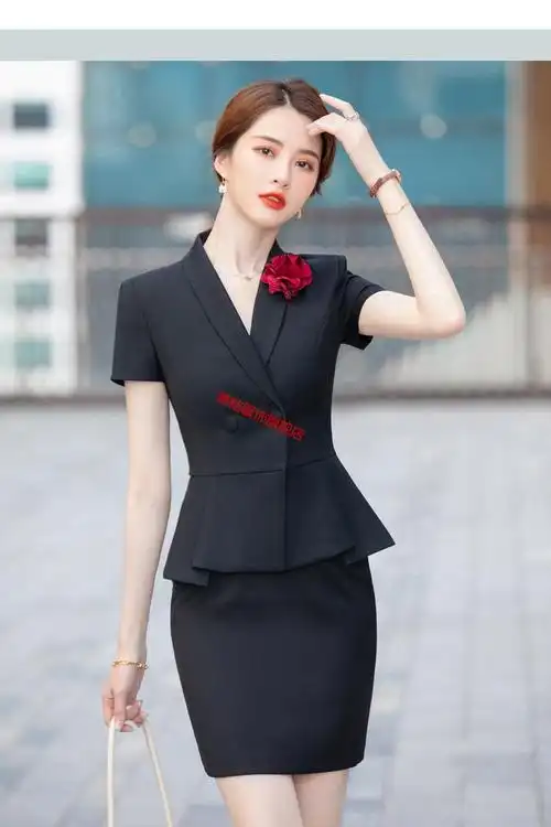 皮尔卡丹女装品牌职业套装杏色女薄款感西装时尚气质夏季短袖小西服