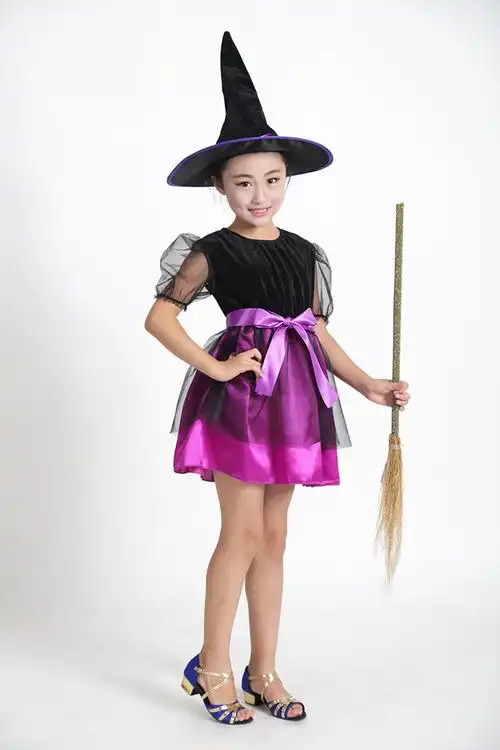 万圣节儿童服装小女巫cos化妆舞会角色扮演南瓜服淘气橘色小女巫