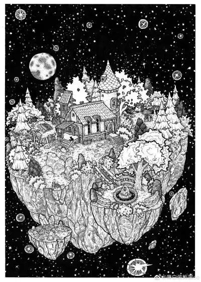 天空之城线描插画