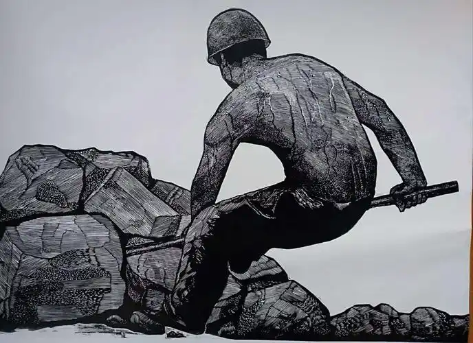 李凤强 版画《建设者》