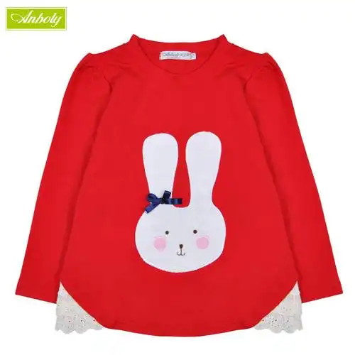 安宝莱 anboly 2015女童春秋装新款卡通刺绣小兔t恤裙连衣裙g925 红色