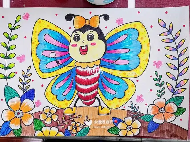 儿童画可爱蝴蝶03附线稿