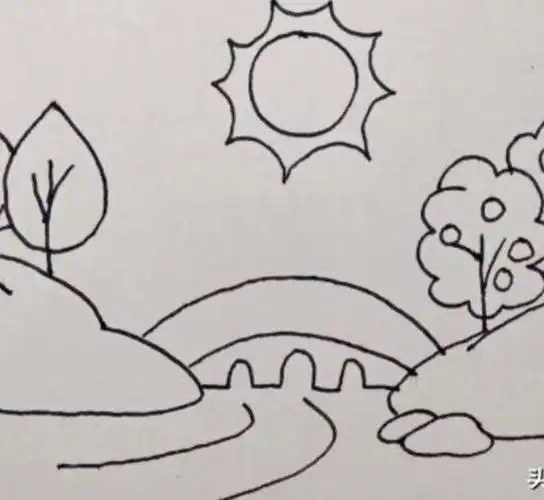 卡通简笔画:小桥1,先画出一个小桥,因为是山水风景,小桥就比较小啦.