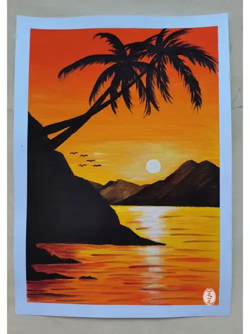 少儿丙烯风景画有绘画过程