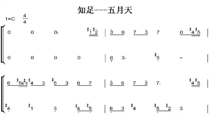知足五月天c大调初学者简易好听版钢琴双手简谱钢琴谱钢琴简谱