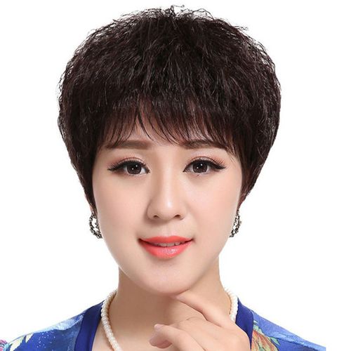 假发女短发短卷发时尚经典纹理卷全头套中老年妈妈逼真自然发套
