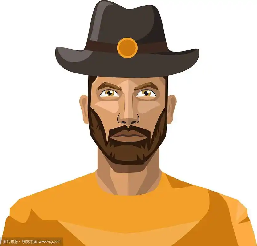 白背景上戴着帽子的大胡子男人