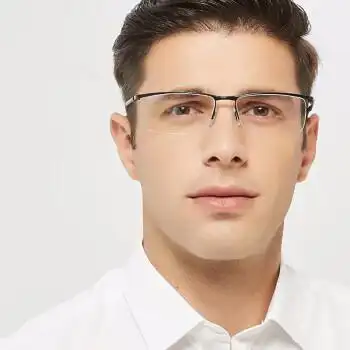 近视眼镜男轻钛合金商务半框大脸宽胖眼镜框变色防蓝光成品眼镜镜框配