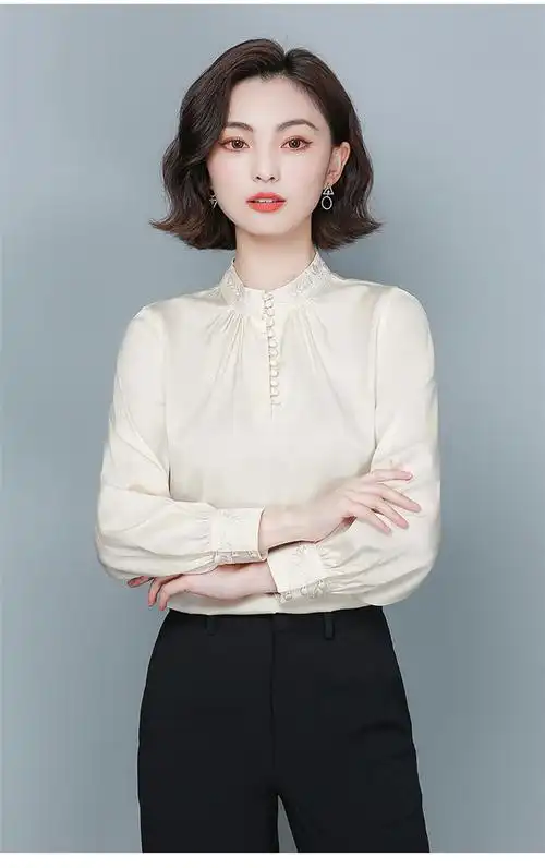 特价捡漏高档轻奢品牌真丝衬衫女长袖桑蚕丝洋气杭州丝绸刺绣欧货立领